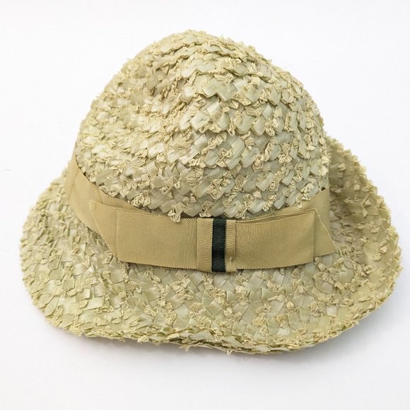 Vintage Woven pale green hat with ribbon and bow - Picture 1 of 4